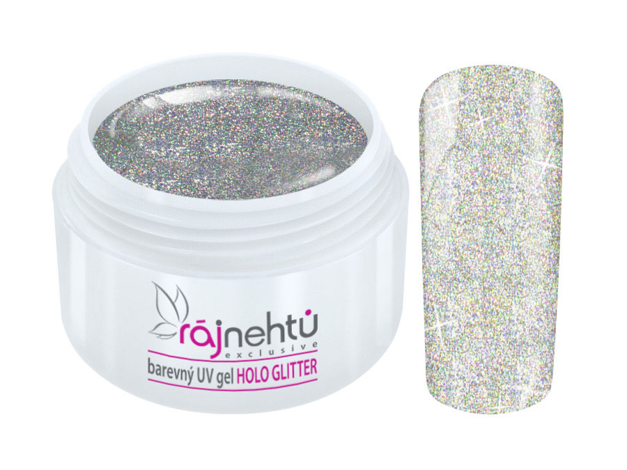 Ráj nehtů Barevný UV gel HOLO GLITTER 5 ml - Silver